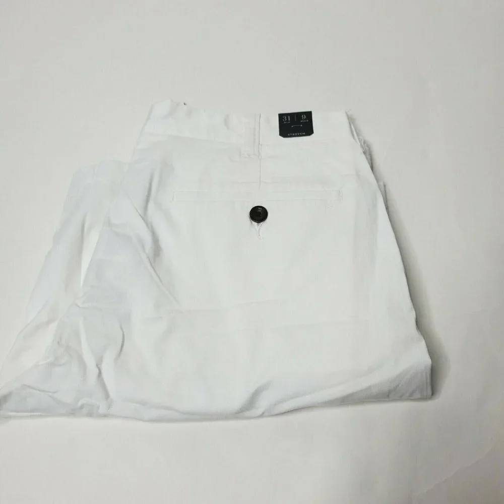 J. Crew Mens 31 9 Inseam Stretch Flat Front Shorts White Khaki Blue New